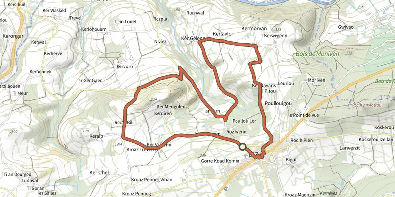 Map of the Les Crêtes track on the IGN map, with the start and numbered waypoints