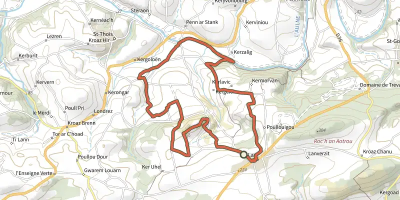 Map of the Menez Du track on the IGN map, with the start and numbered waypoints