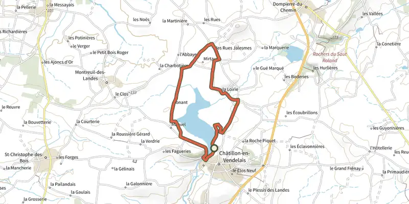 Map of the Circuit du Bonant track on the IGN map, with the start and numbered waypoints