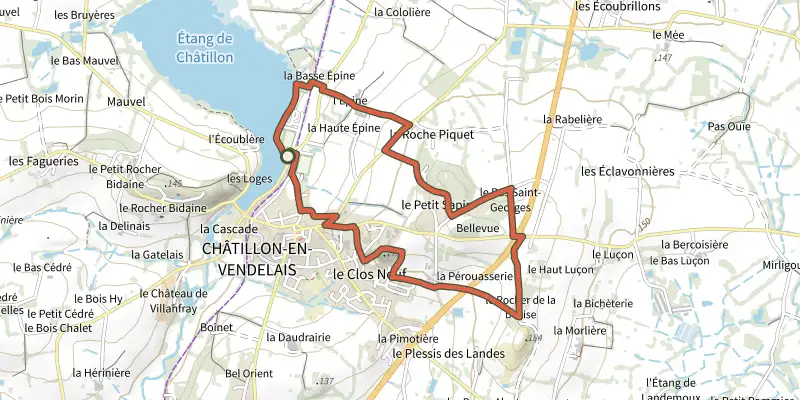Map of the Circuit du Petit Sapin track on the IGN map, with the start and numbered waypoints