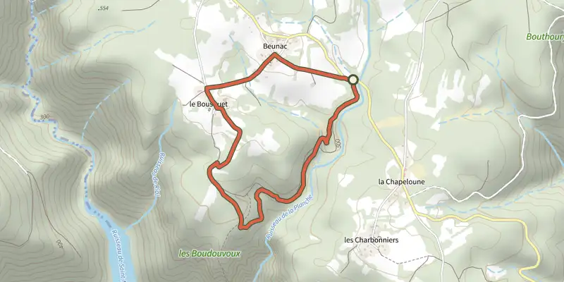 Carte du tracé de Grotte des Maquisards sur le Plan IGN, départ et points de passage numérotés