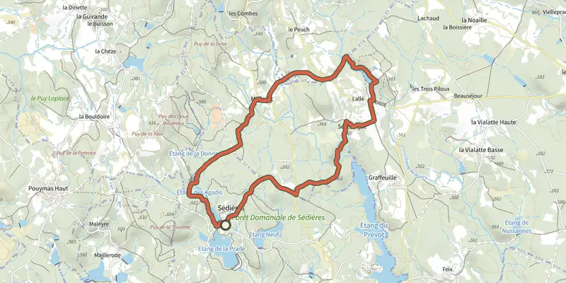 Carte du tracé de Chasseurs de Sensations Nature sur le Plan IGN, départ et points de passage numérotés