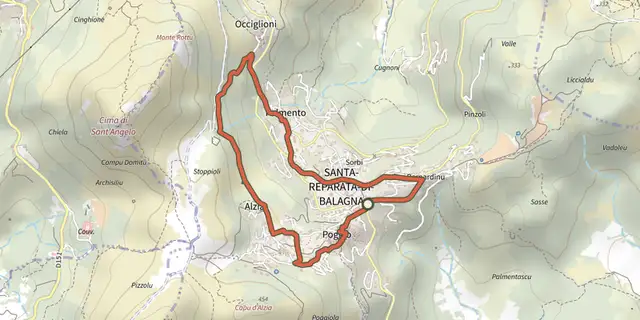 Tracé de Giru di i Poghji di Santa Reparata di Balagna sur le Plan IGN