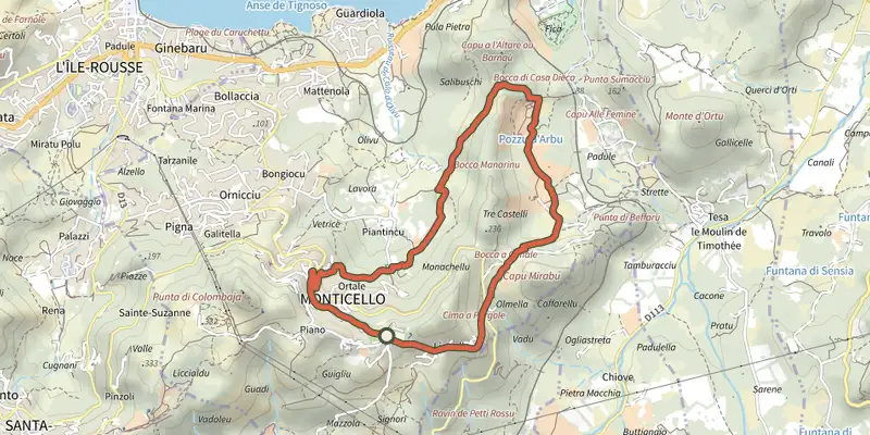 Carte du tracé de Boucle de la Vallée d'Arbo sur le Plan IGN, départ et points de passage numérotés