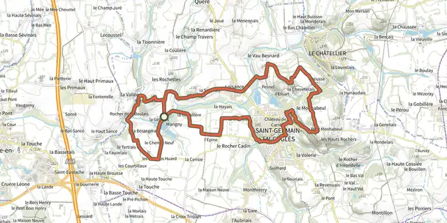 The St-Germain-en-Coglès Boucle des Écrivains track on the IGN map