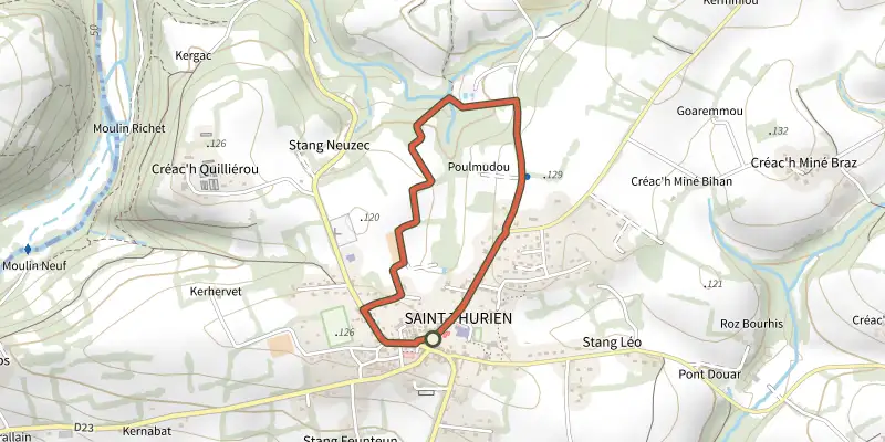 Map of the Hentou Kozh 1 track on the IGN map, with the start and numbered waypoints