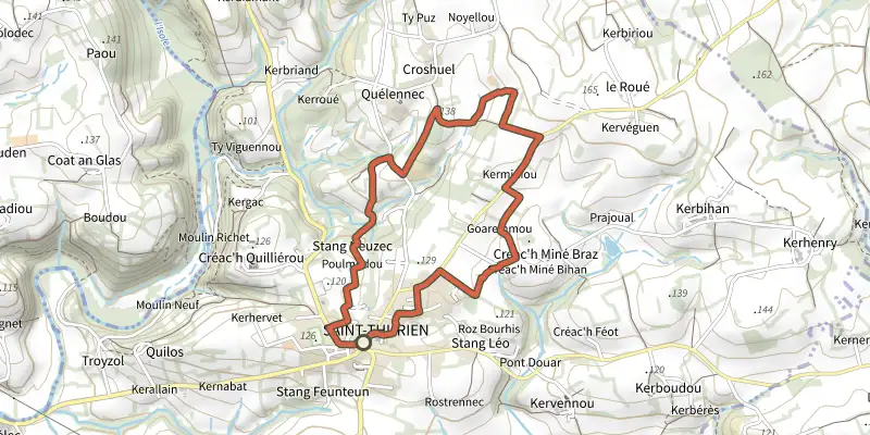 Map of the Hentou Kozh 2 track on the IGN map, with the start and numbered waypoints