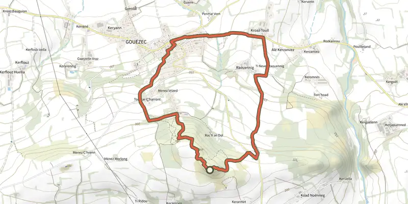 Map of the Circuit de la Roche du Feu track on the IGN map, with the start and numbered waypoints