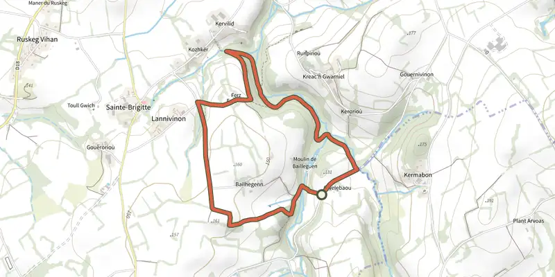 Map of the Circuit du Fers track on the IGN map, with the start and numbered waypoints