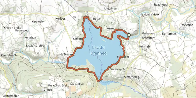 Tracé de Tour du Lac du Drennec sur le Plan IGN