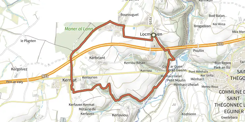 Carte du tracé de Circuit de San-Dodu sur le Plan IGN, départ et points de passage numérotés