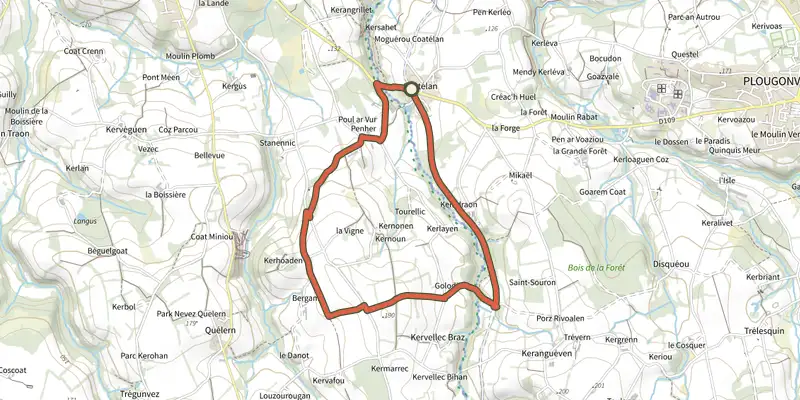 Map of the Boucle de Golodic track on the IGN map, with the start and numbered waypoints