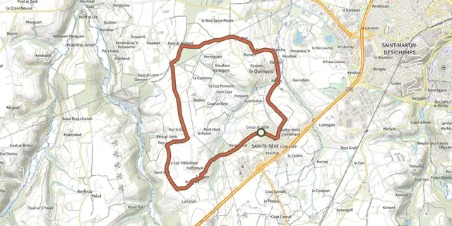 Tracé de Tro Sant Sev sur le Plan IGN