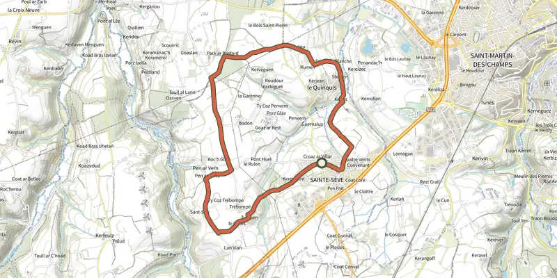 Map of the Tro Sant Sev track on the IGN map, with the start and numbered waypoints