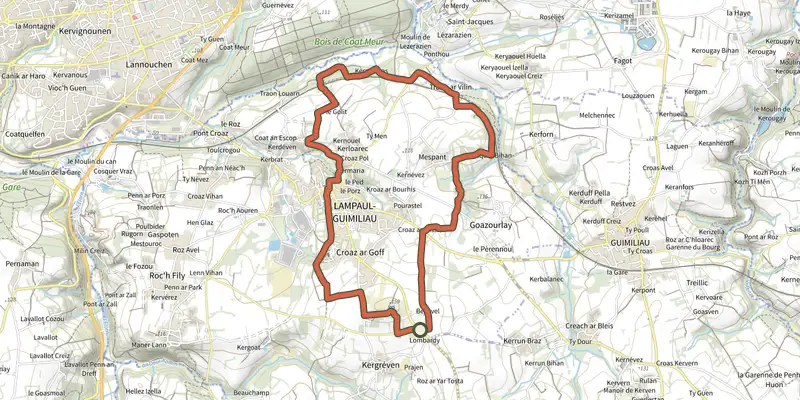 Carte du tracé de Circuit de Sainte-Anasthasie sur le Plan IGN, départ et points de passage numérotés