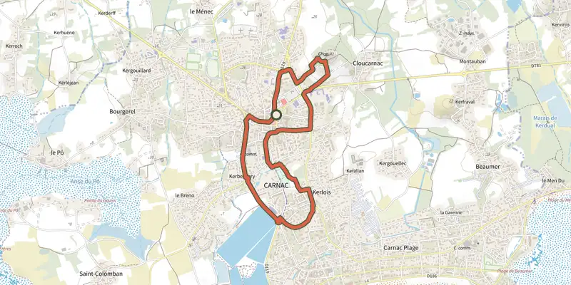 Carte du tracé de Balade Fleurie sur le Plan IGN, départ et points de passage numérotés