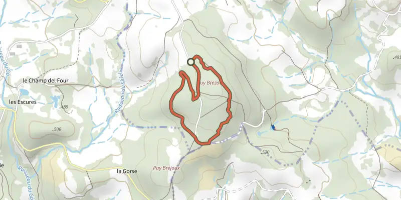 Carte du tracé de La Sente aux Cochons sur le Plan IGN, départ et points de passage numérotés