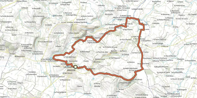 Map of the Circuit du Relais des Vallées track on the IGN map, with the start and numbered waypoints