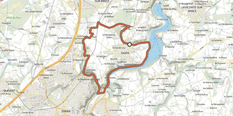 Map of the Balade Autour de Taden track on the IGN map, with the start and numbered waypoints