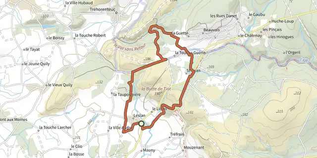 The Les Landes de Gurwan track on the IGN map