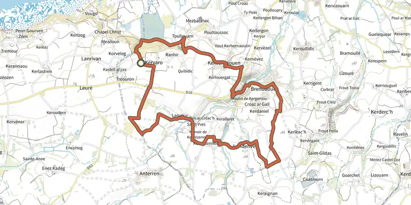 Map of the Alanan track on the IGN map, with the start and numbered waypoints