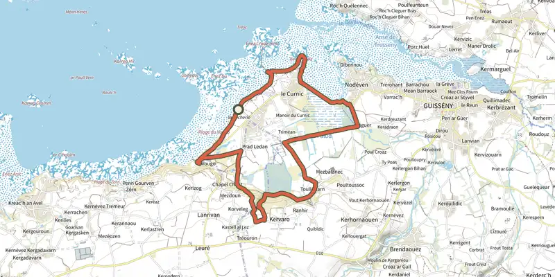 Map of the Milin-Ar-Raden track on the IGN map, with the start and numbered waypoints