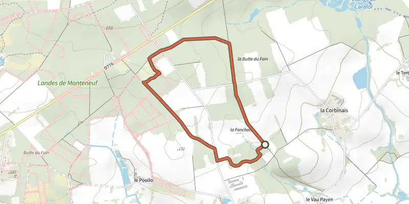 Map of the Boucle des Bordoués track on the IGN map, with the start and numbered waypoints