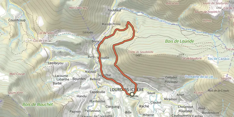Map of the Fougeraies de Laünde asp05 track on the IGN map, with the start and numbered waypoints