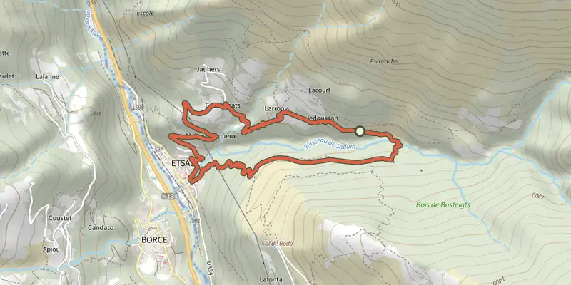 Map of the Tour de Busteigts asp58 track on the IGN map, with the start and numbered waypoints
