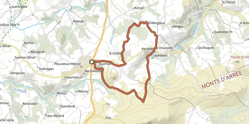 Carte du tracé de Circuit de la Montagne sur le Plan IGN, départ et points de passage numérotés