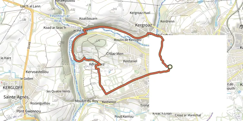 Map of the La vallée de l'Hyères track on the IGN map, with the start and numbered waypoints