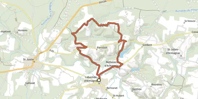 The Itinerie d'Armagnac track on the IGN map