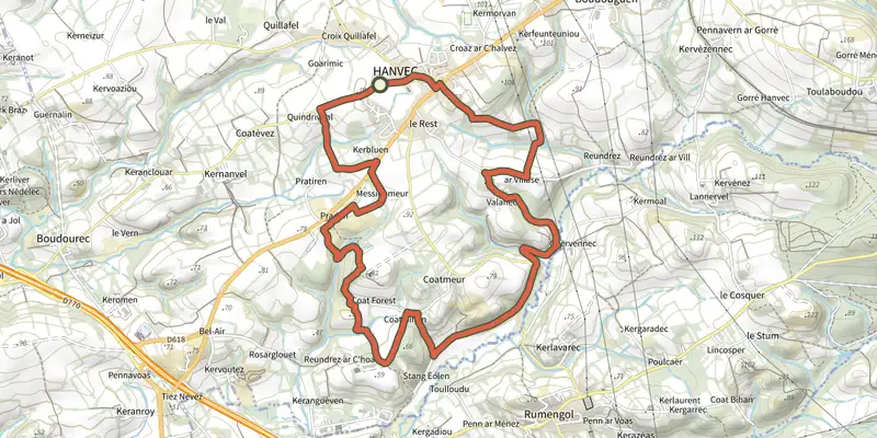 Map of the Circuit de la Madeleine track on the IGN map, with the start and numbered waypoints