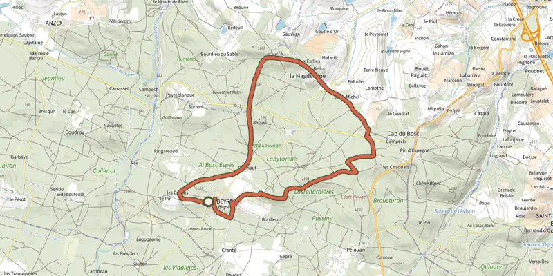 Map of the Caubeyres, la fontaine bouillonnante - 10.7 km track on the IGN map, with the start and numbered waypoints