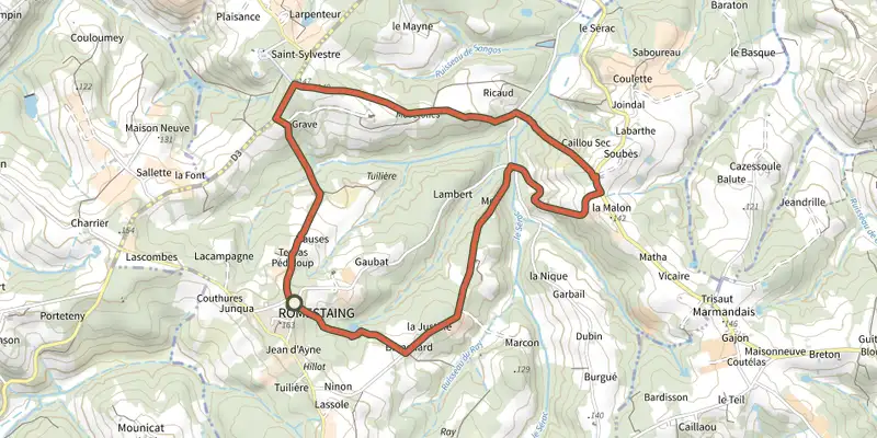 Map of the Romestaing, dans les pas des Templiers - 8.3 km track on the IGN map, with the start and numbered waypoints