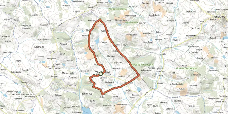 Map of the Villebramar, la visite des tulipes agenaises track on the IGN map, with the start and numbered waypoints