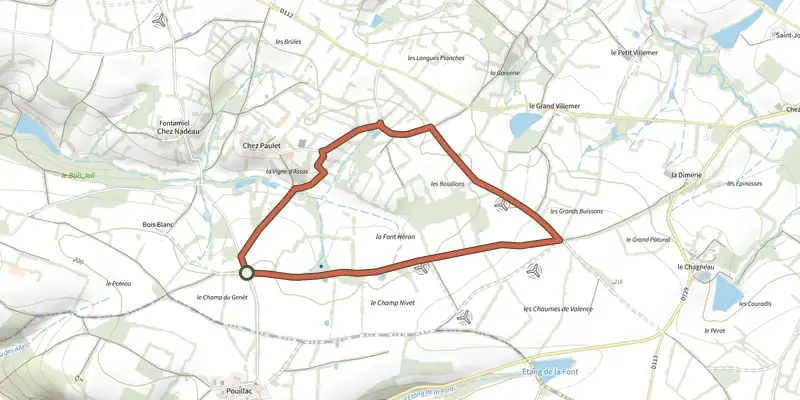 Map of the Les Chaumes du Chapître - circuit n°2 track on the IGN map, with the start and numbered waypoints