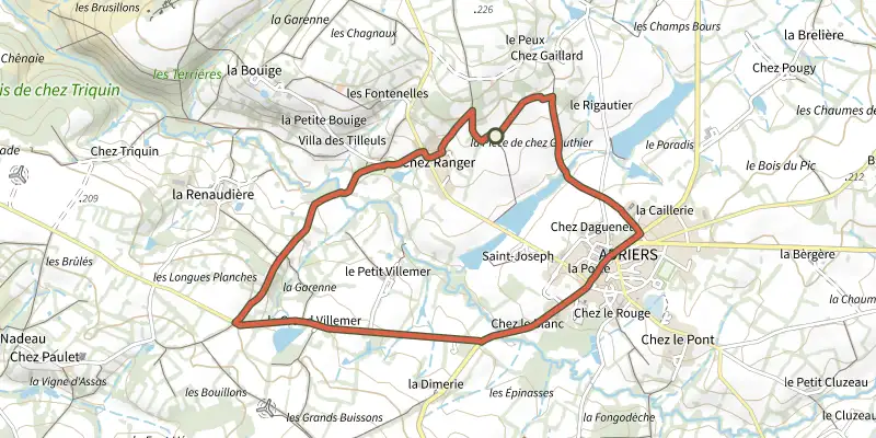 Map of the Les Chaumes du Chapître - circuit n°3 track on the IGN map, with the start and numbered waypoints