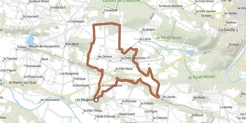 Map of the Circuit des Landes track on the IGN map, with the start and numbered waypoints