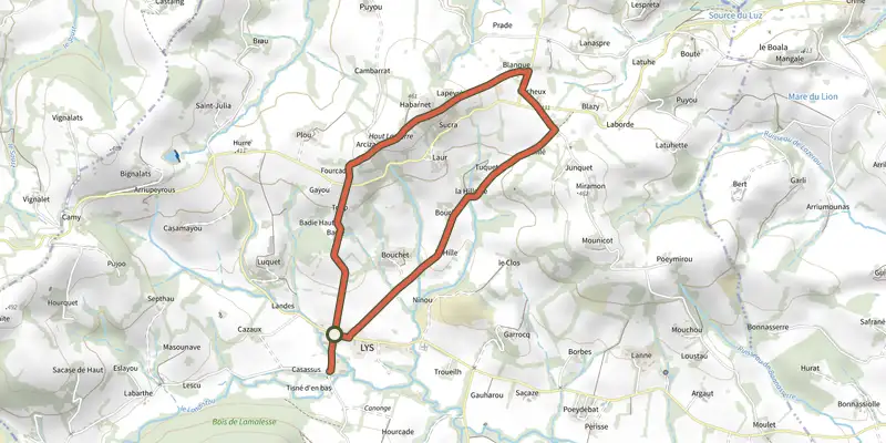 Map of the Le piémont ossalois (Circuit patrimoine) track on the IGN map, with the start and numbered waypoints