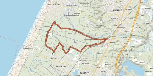 Tracé de Pinède Ondres Jaune sur le Plan IGN