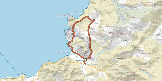 Tracé de Boucle du massif côtier de la Punta di Tilariu sur le Plan IGN