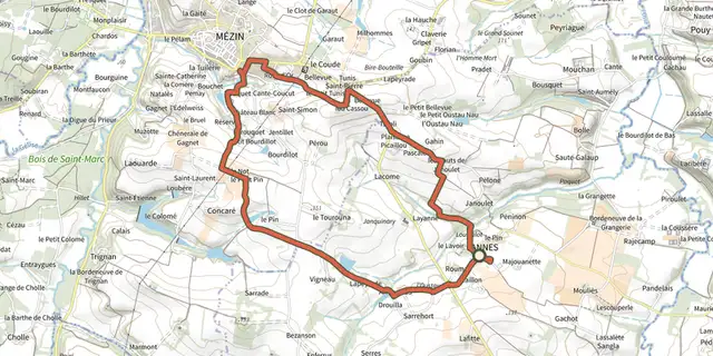 Tracé de De Lannes à Mézin, le parfum de l'Armagnac-Ténarèze 9.6 km sur le Plan IGN