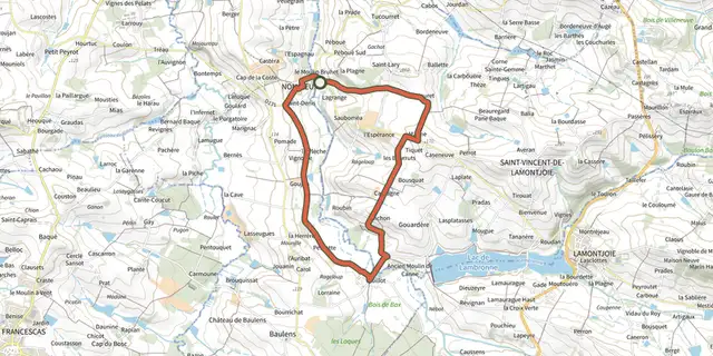 The Le Nomdieu, vers le point de vue de l'église de Saint-Lary variante track on the IGN map