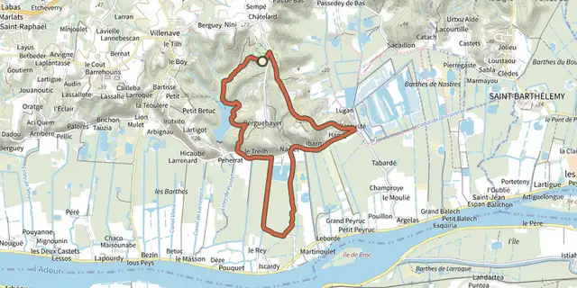 Tracé de circuit_jaune_coteaux_barthes_smsx sur le Plan IGN