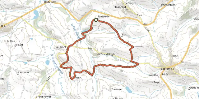 The Le Saumont, randonnée autour du mont boisé 14.2 km track on the IGN map