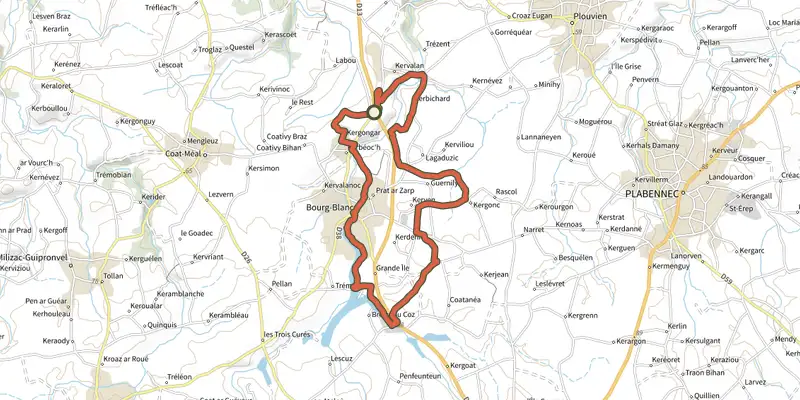 Map of the Rand'Abers 5 track on the IGN map, with the start and numbered waypoints