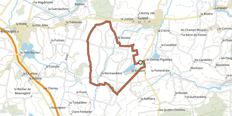 Map of the Sentier de la Normandière track on the IGN map, with the start and numbered waypoints