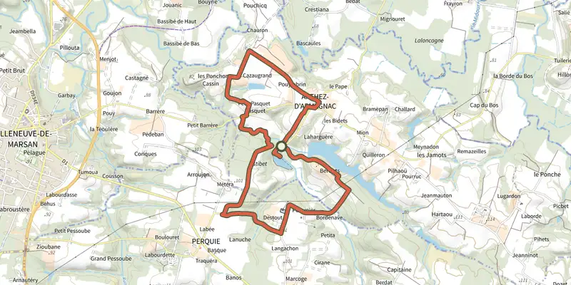 Map of the Circuit du Domaine d'Ognoas track on the IGN map, with the start and numbered waypoints