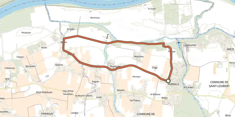 Carte du tracé de Les Jauberthes : boucle locale sur le Plan IGN, départ et points de passage numérotés